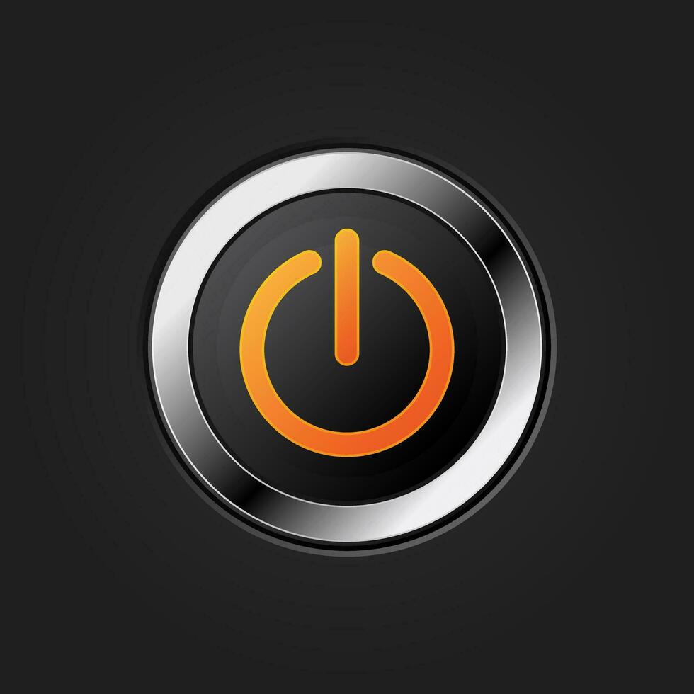 Power button vector illustration. Realistic on off button on black background.