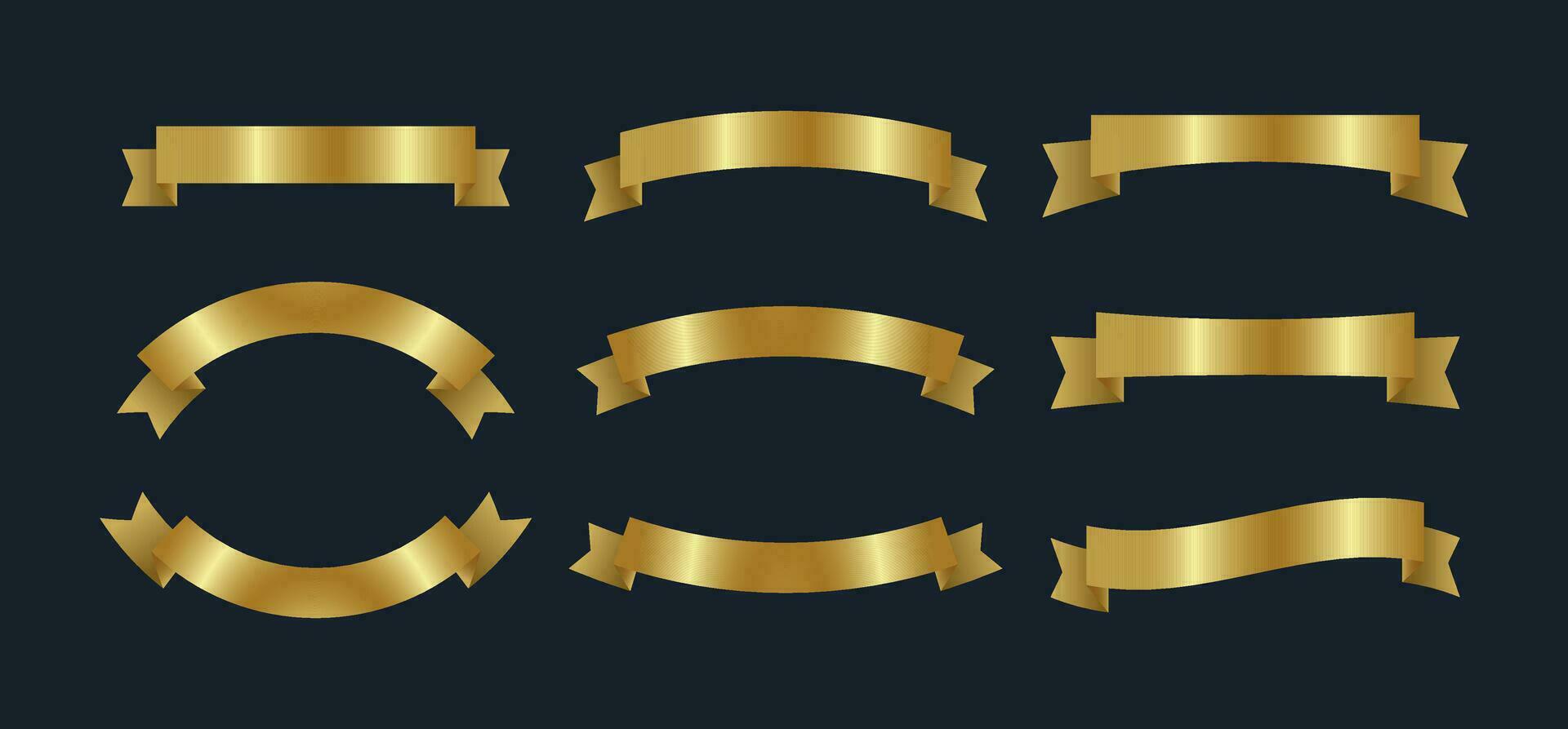 set of gold banner label ribbons elements vector