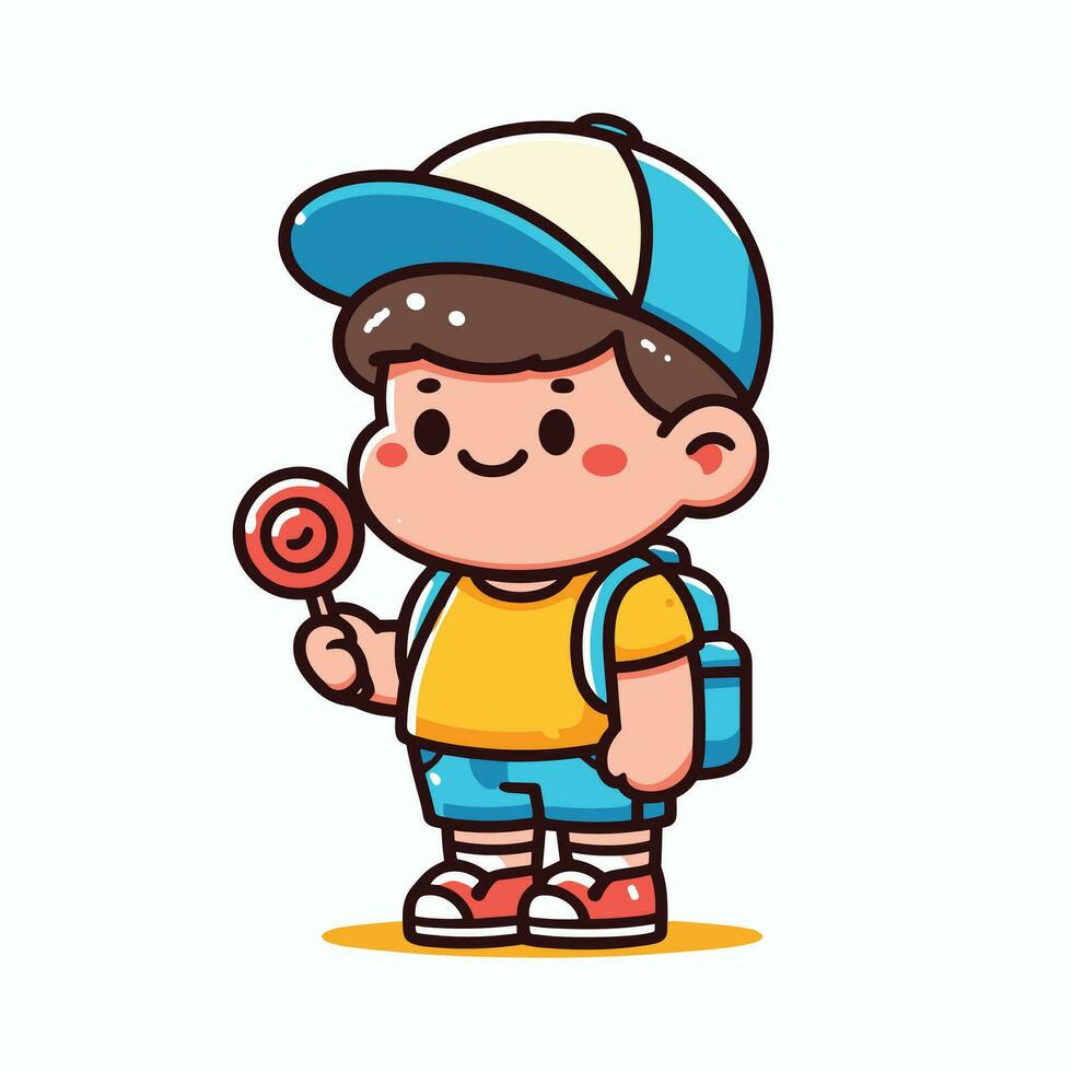 a cartoon boy holding a lollipop vector