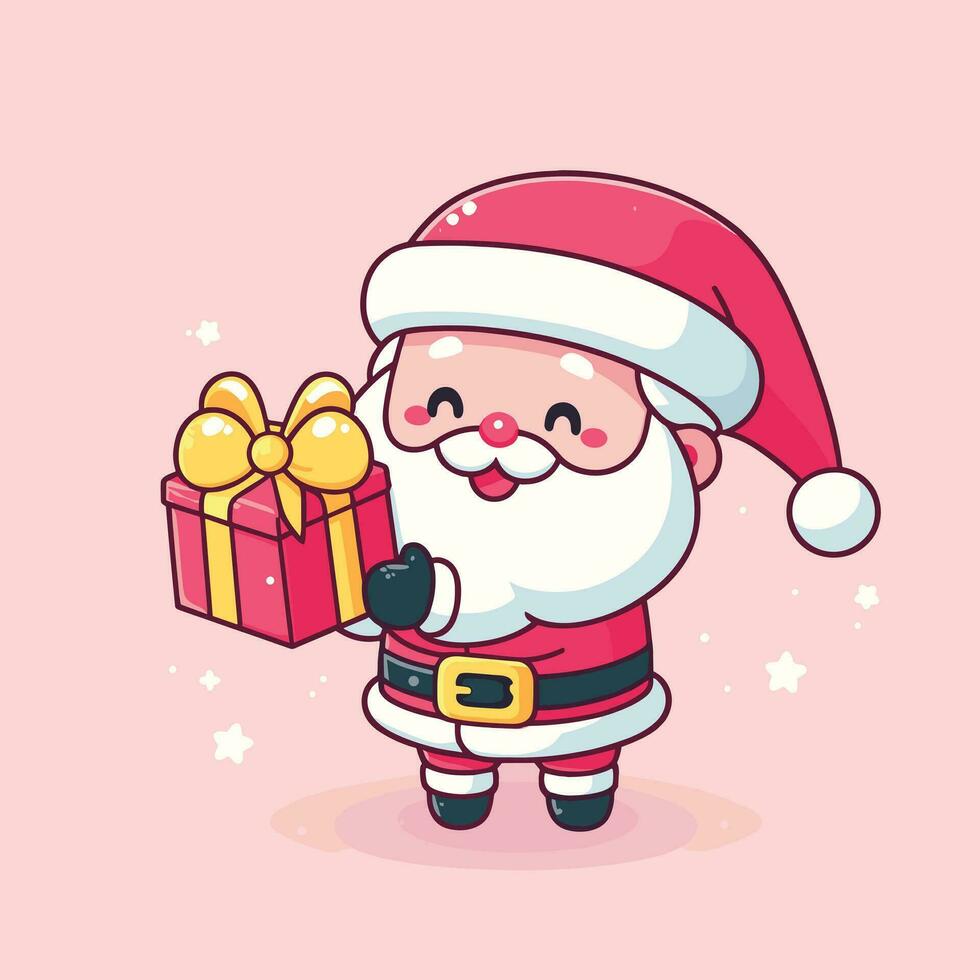 santa claus holding a gift box with a bow vector