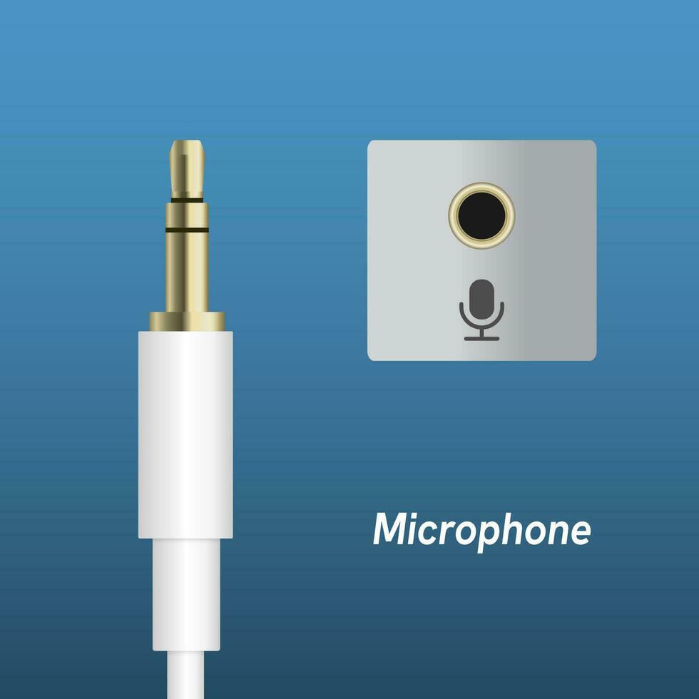 Microphone plug for connection sound equipment. illustration. Isolated on Blue background. Eps10 vector. vector