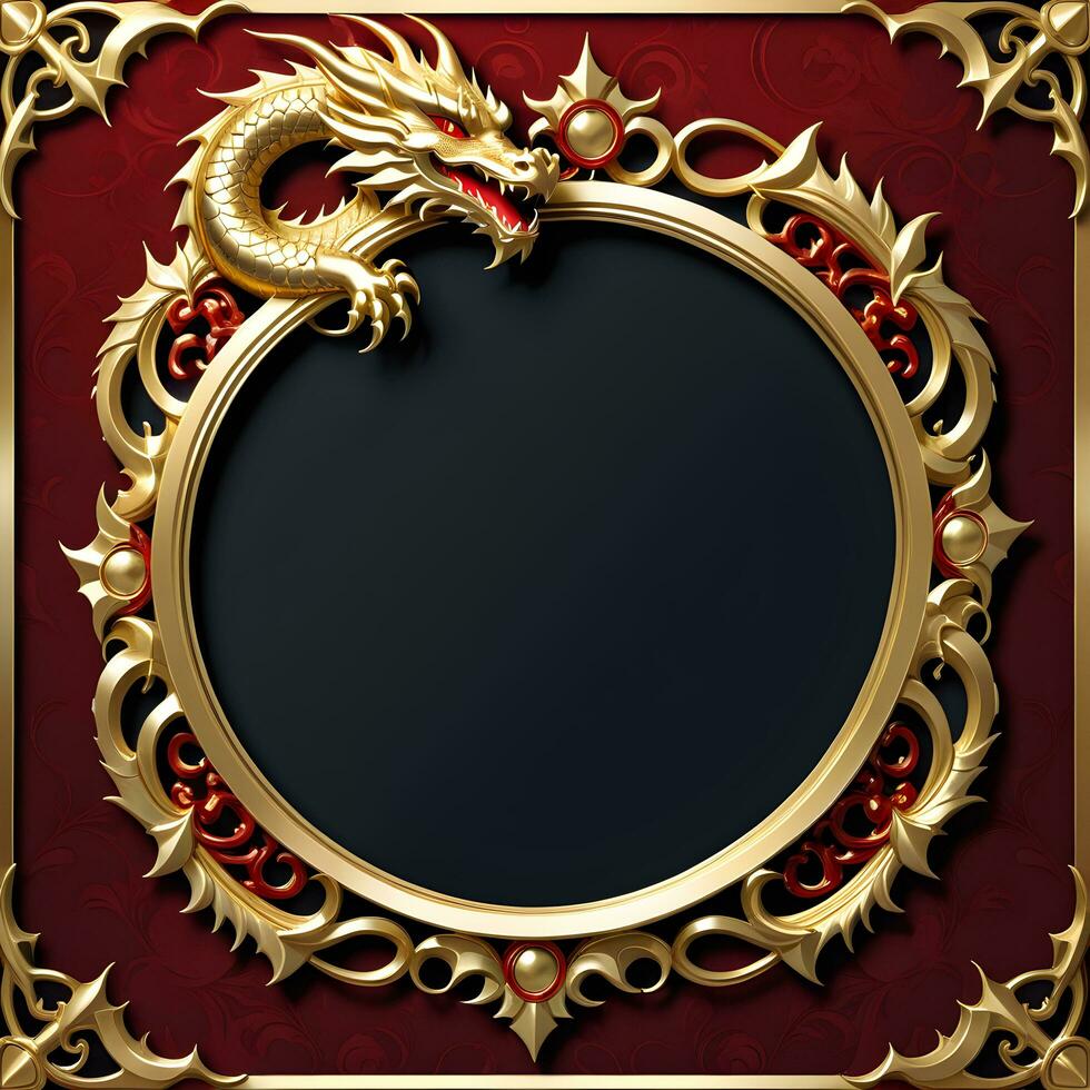 AI generated Red and Gold Dragon Border Frame Ai Illustration photo