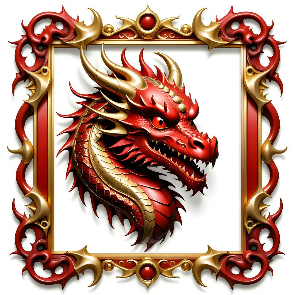 AI generated Red and Gold Dragon Border Frame Ai Illustration photo