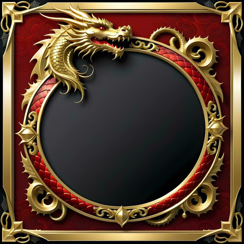 AI generated Red and Gold Dragon Border Frame Ai Illustration photo
