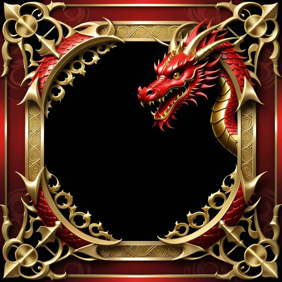 AI generated Red and Gold Dragon Border Frame Ai Illustration photo