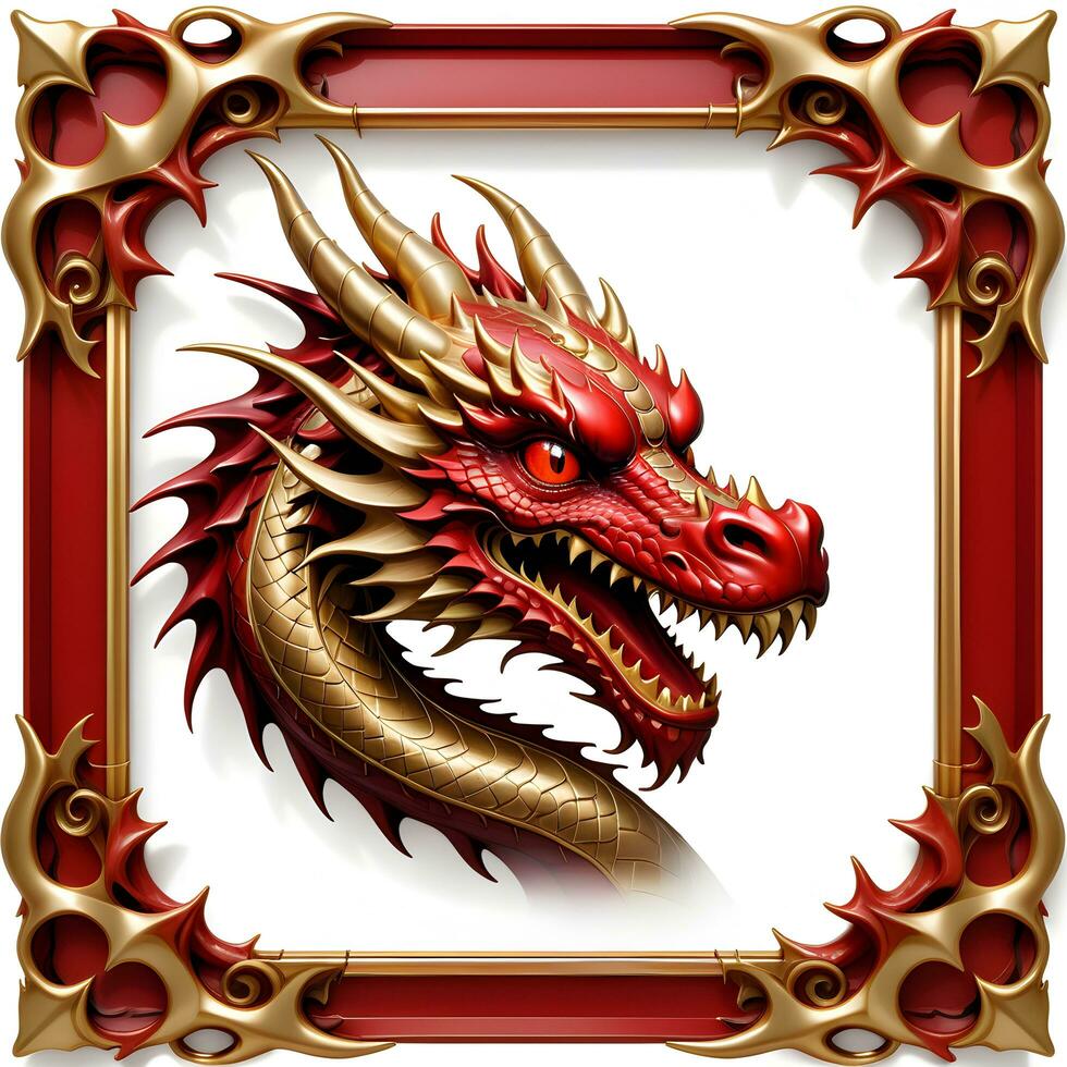 AI generated Red and Gold Dragon Border Frame Ai Illustration photo