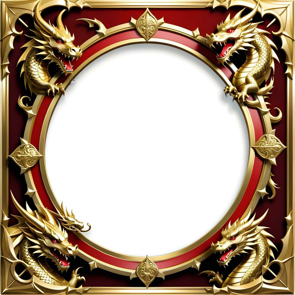 AI generated Red and Gold Dragon Border Frame Ai Illustration photo