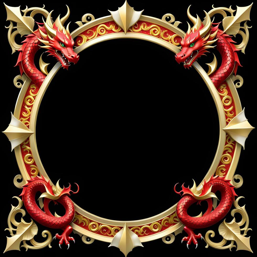 AI generated Red and Gold Dragon Border Frame Ai Illustration photo