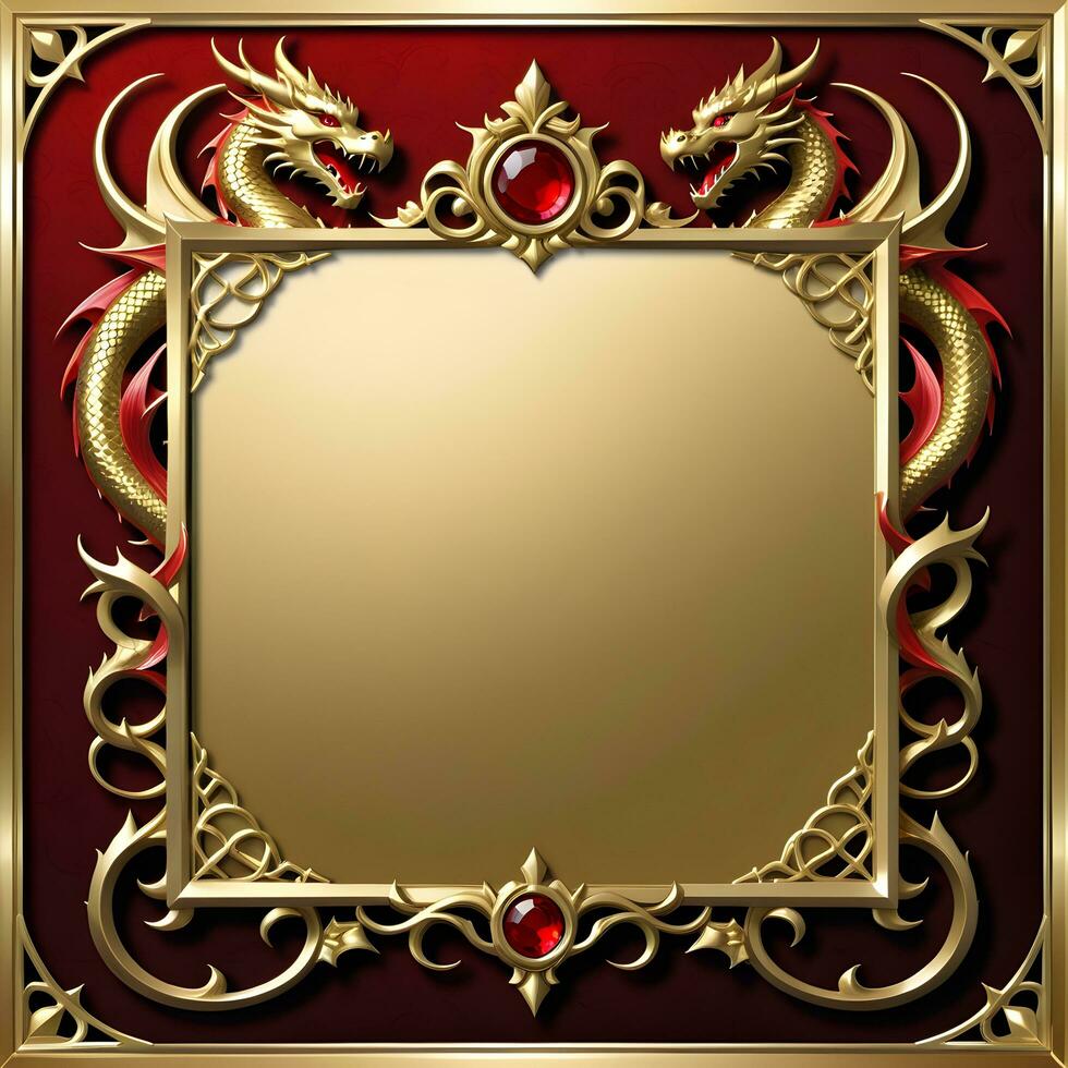 AI generated Red and Gold Dragon Border Frame Ai Illustration photo