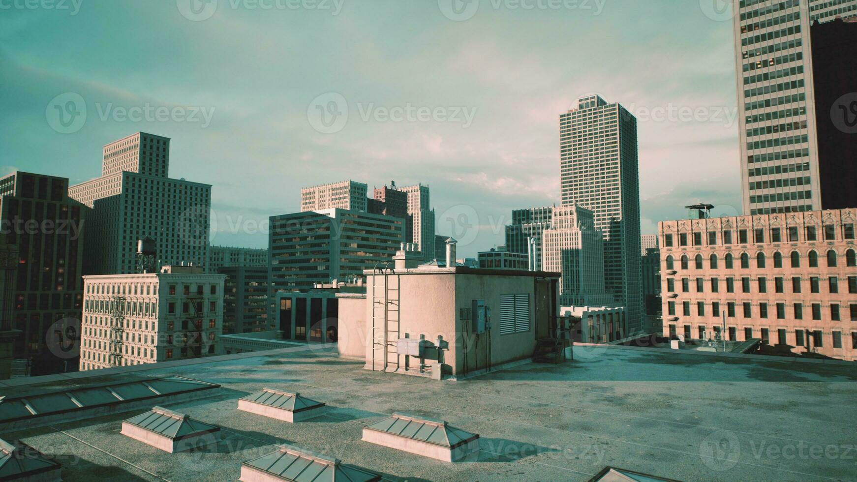 Aerial view of Manhattan skyline at sunset photo