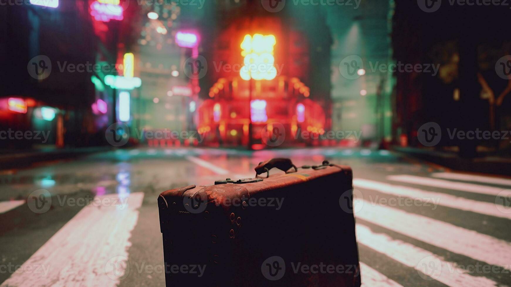 A piece of luggage sitting on the side of a road photo