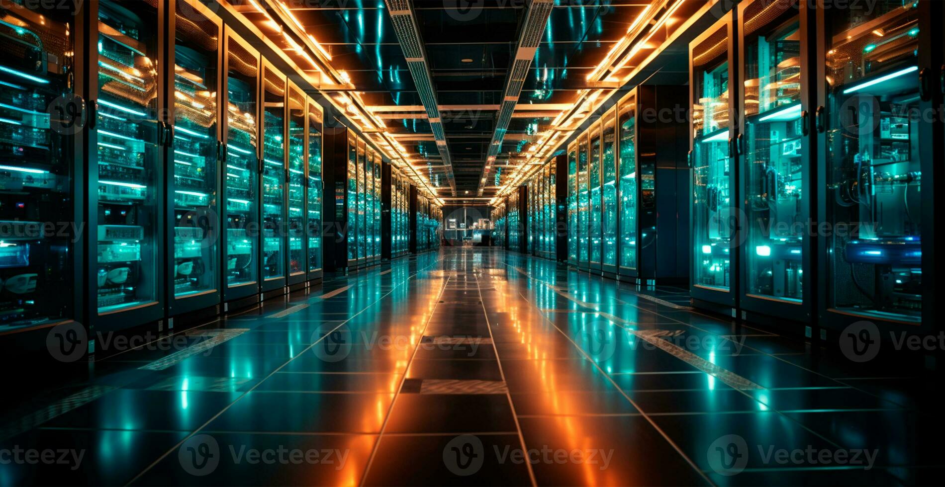 AI generated Network of connections in servers, data storage systems in data centers - AI generated image photo