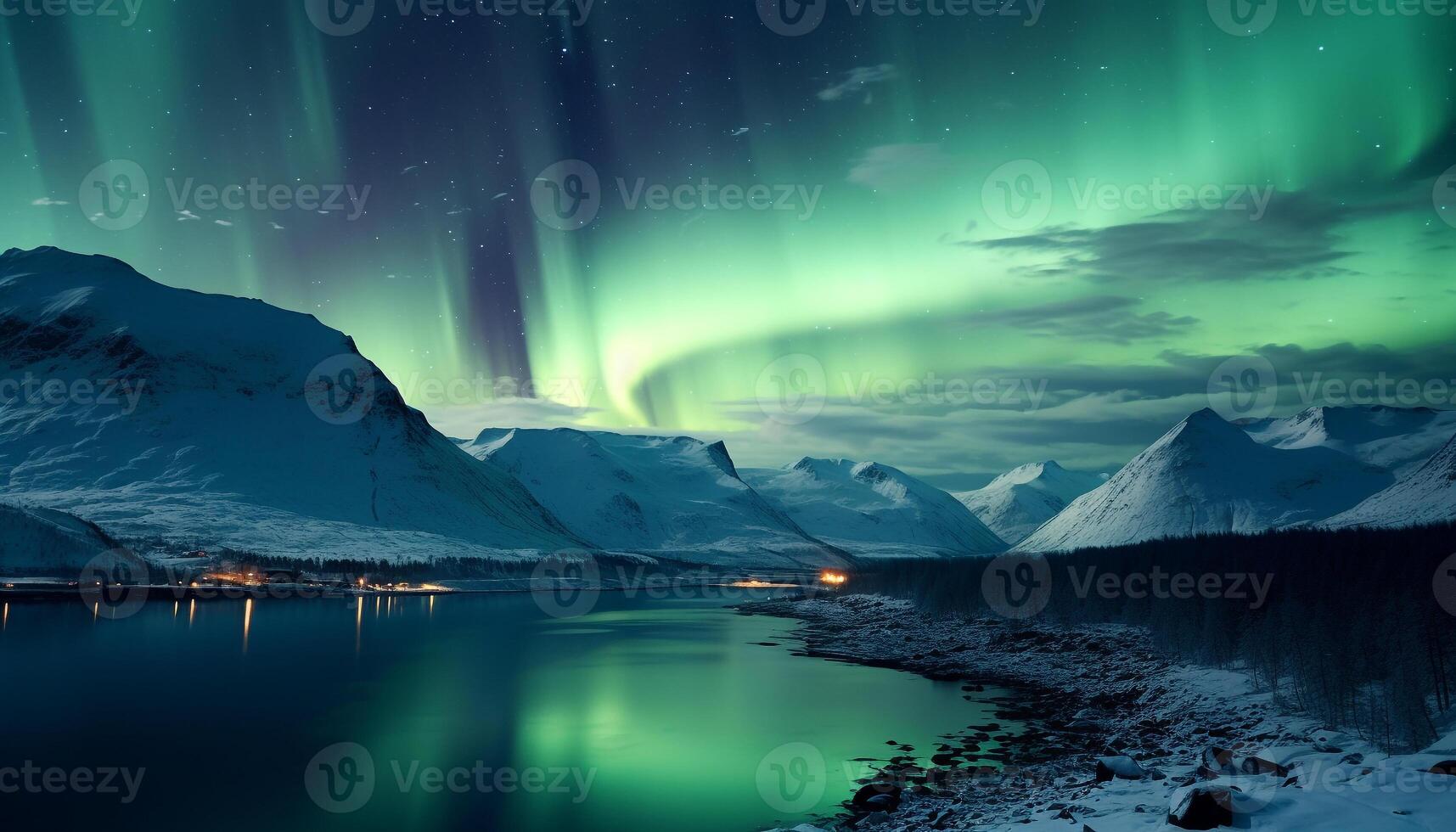 AI generated Majestic mountain range illuminated by starry night, tranquil scene generated by AI photo