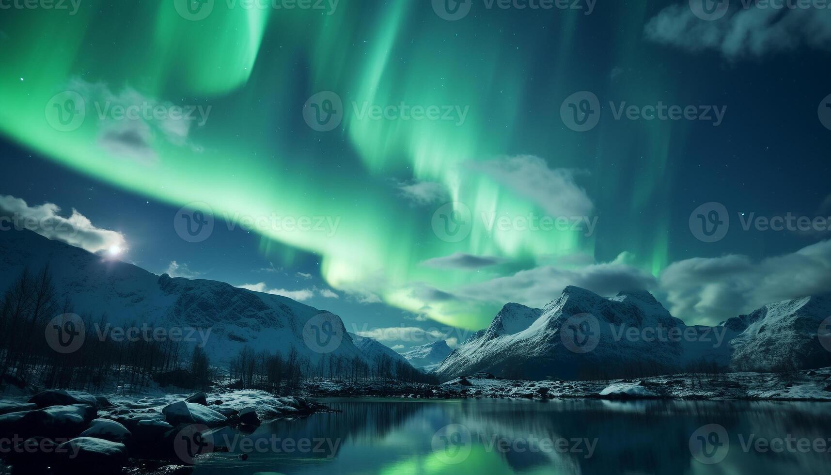 AI generated Majestic mountain range illuminated by starry night, tranquil scene generated by AI photo