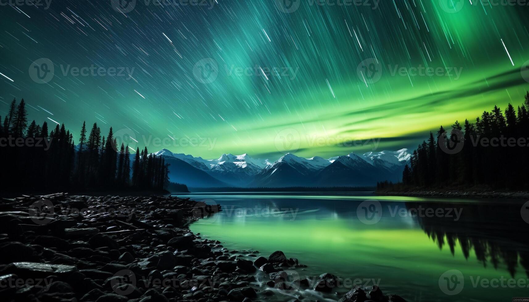 AI generated Majestic mountain range illuminated by starry night, tranquil scene generated by AI photo