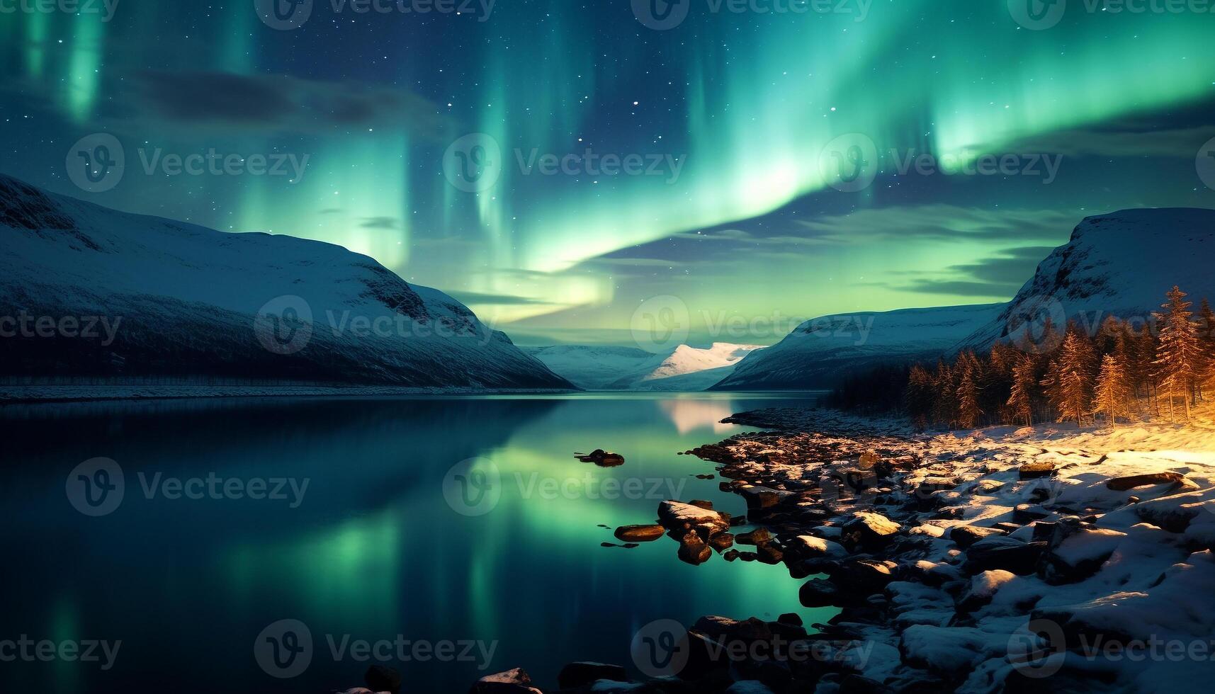 AI generated Majestic mountain range illuminated by starry night, tranquil scene generated by AI photo