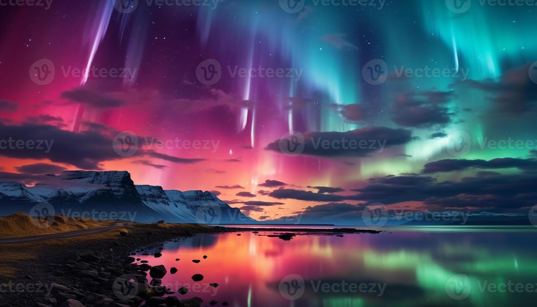AI generated Majestic mountain range illuminated by starry night, tranquil scene generated by AI photo