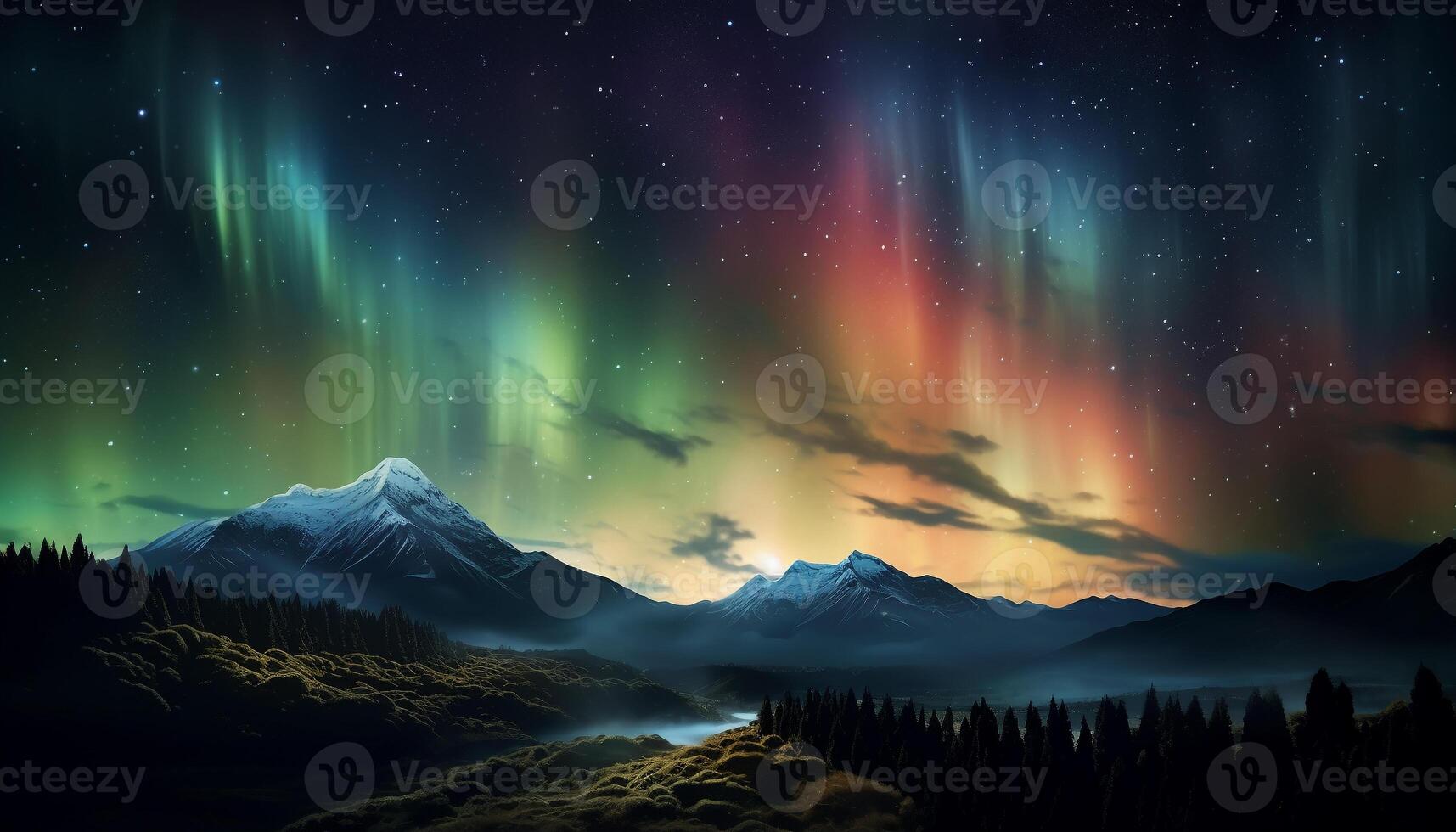 AI generated Majestic mountain range illuminated by starry night, tranquil scene generated by AI photo