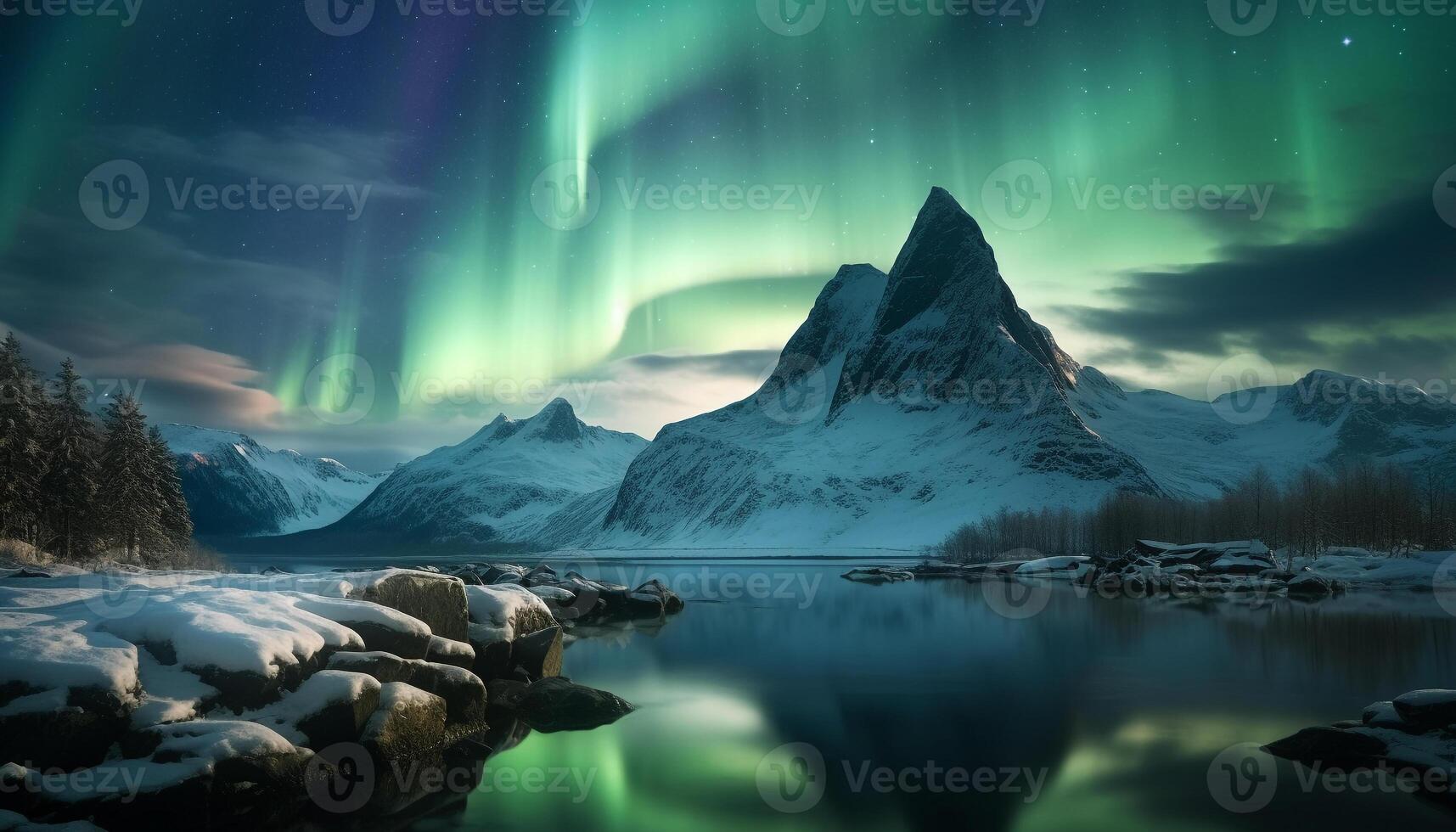 AI generated Majestic mountain range illuminated by starry night, tranquil scene generated by AI photo