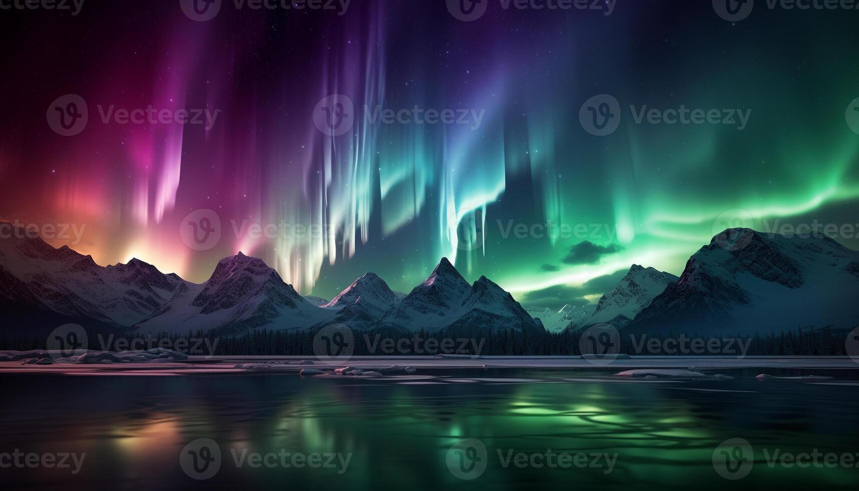 AI generated Majestic mountain range illuminated by starry night, tranquil scene generated by AI photo