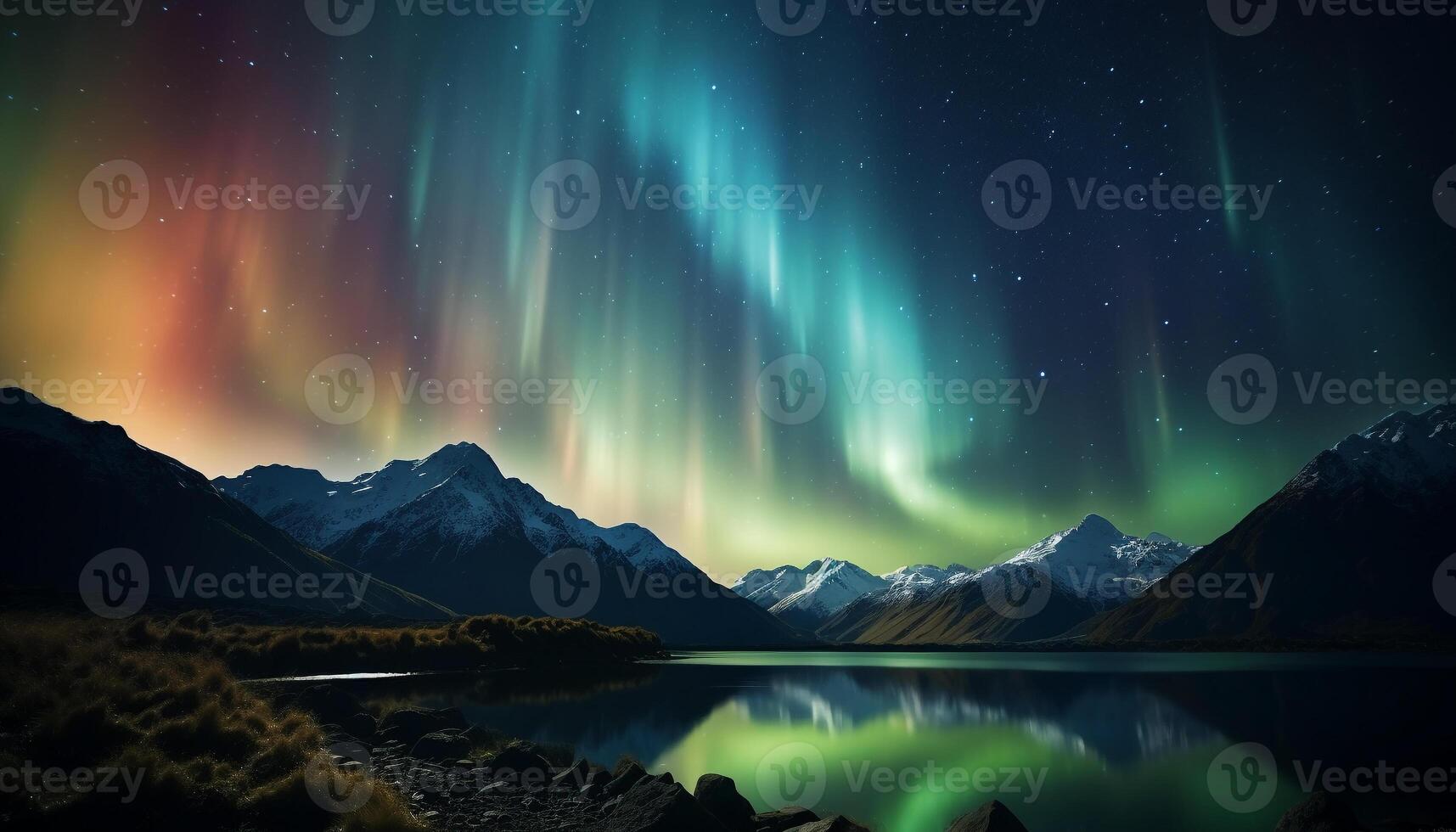 AI generated Majestic mountain range illuminated by starry night, tranquil scene generated by AI photo