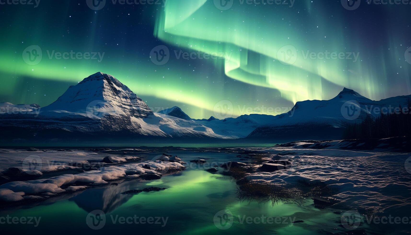AI generated Majestic mountain range illuminated by starry night, tranquil scene generated by AI photo