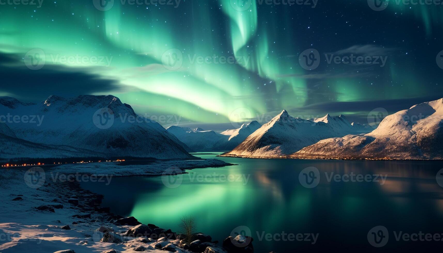 AI generated Majestic mountain range illuminated by starry night, tranquil scene generated by AI photo