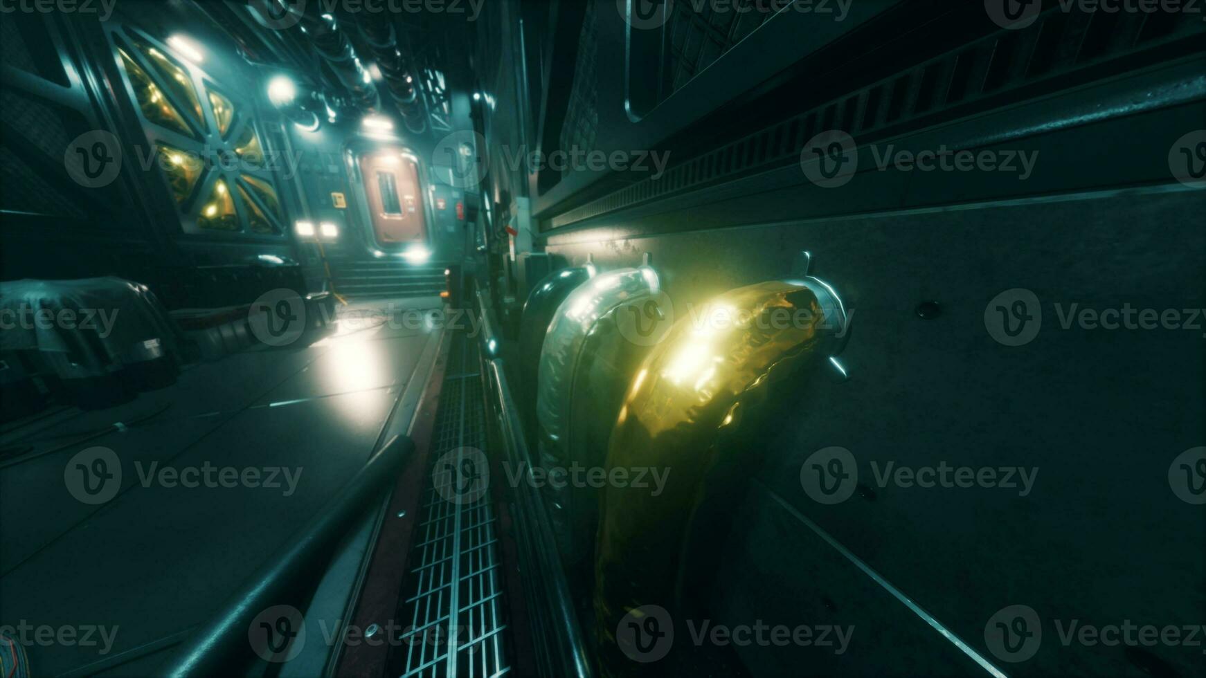 Background Science fiction interior. Sci-fi spaceship corridors. 3d rendering photo
