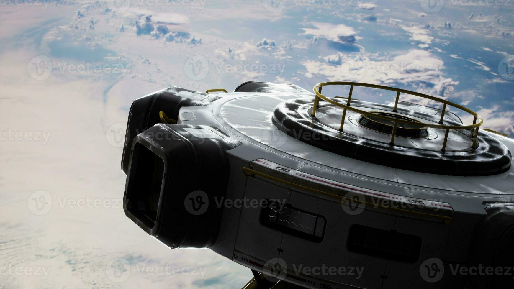 Unidentified alien spaceship flying in space photo