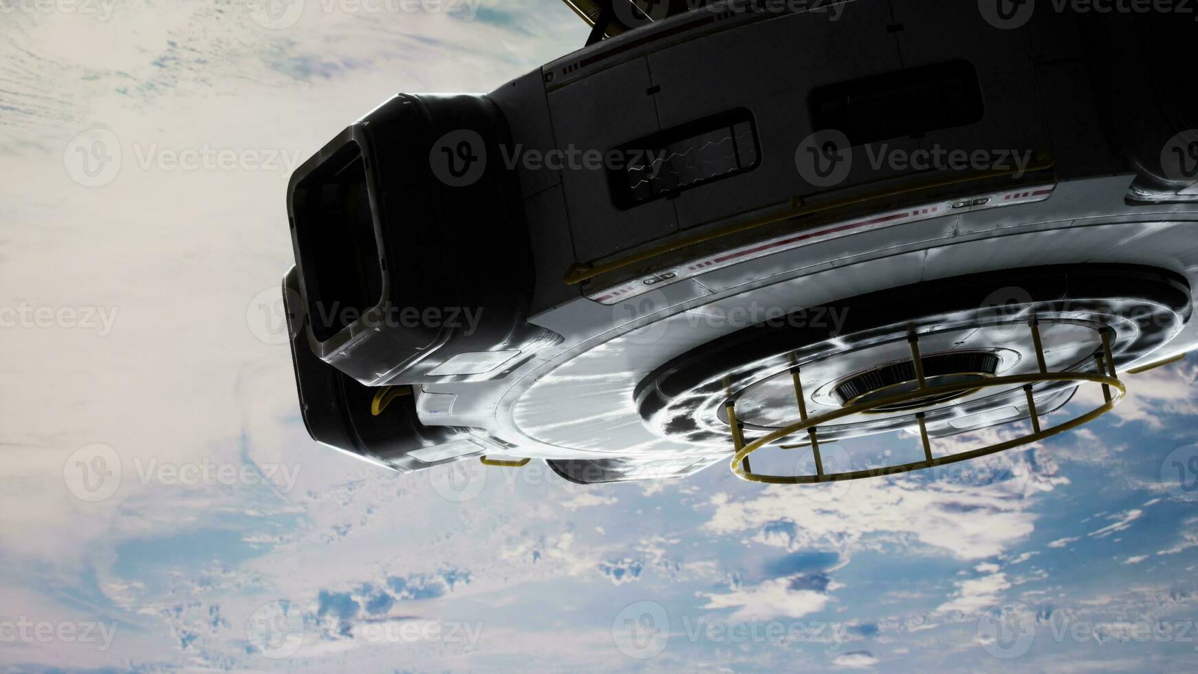 Unidentified alien spaceship flying in space photo