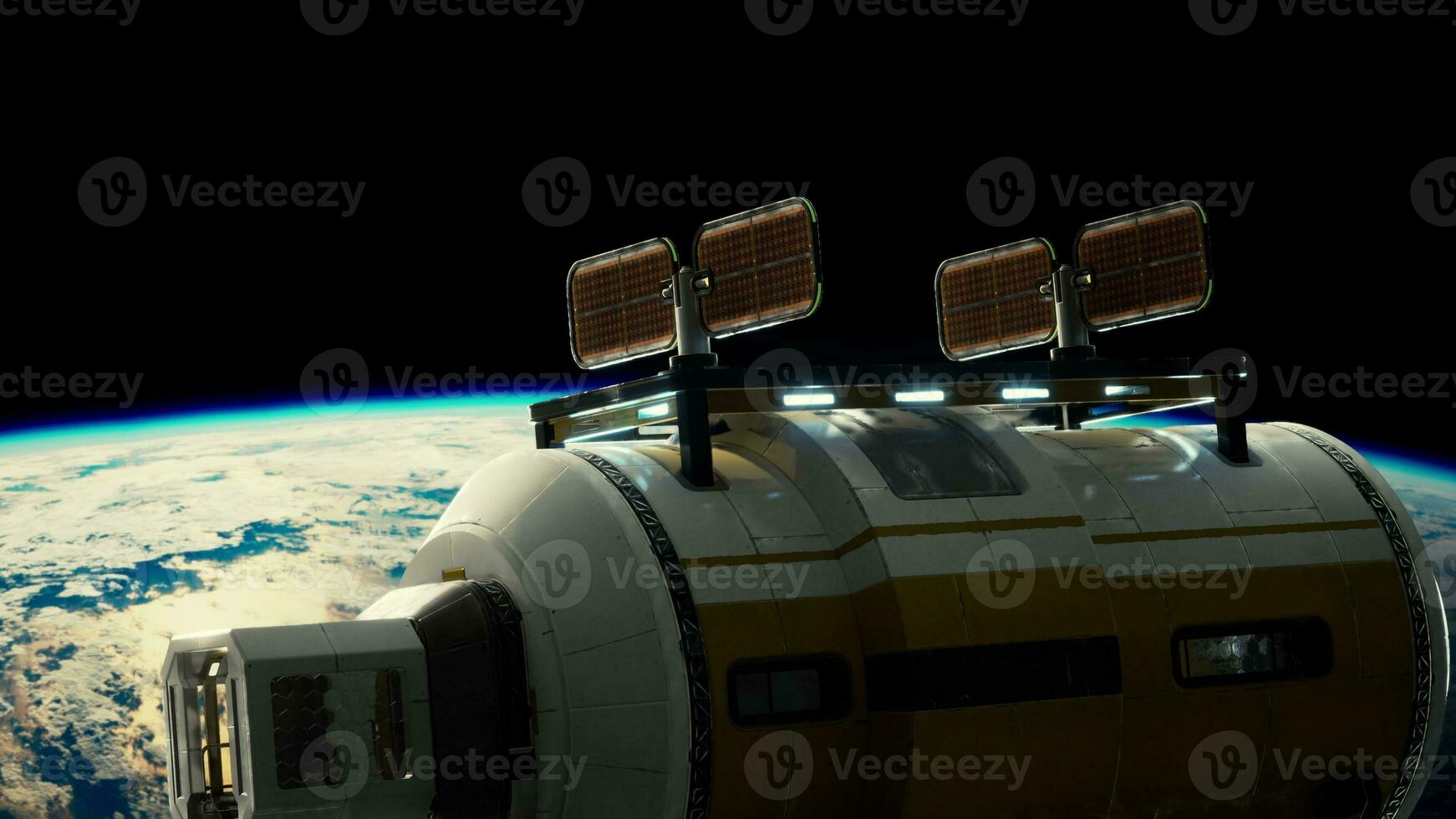 Unidentified alien spaceship flying in space photo