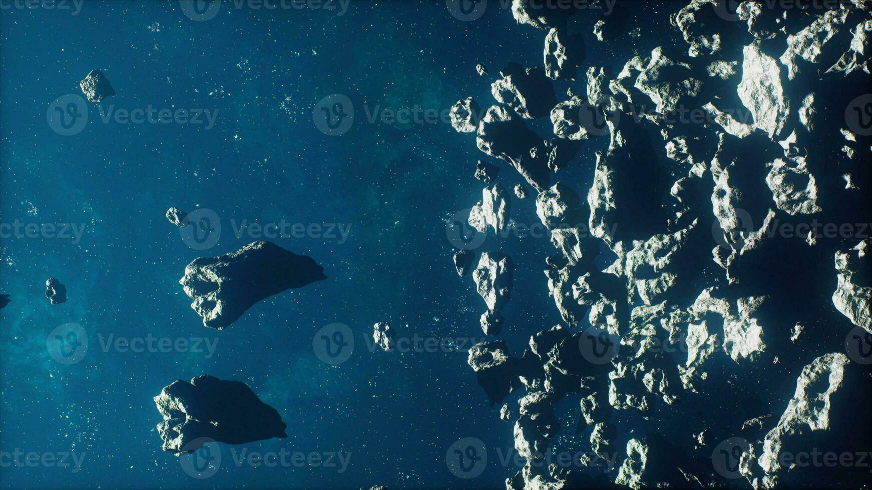 Abstract cosmic background with asteroids and glowing stars photo