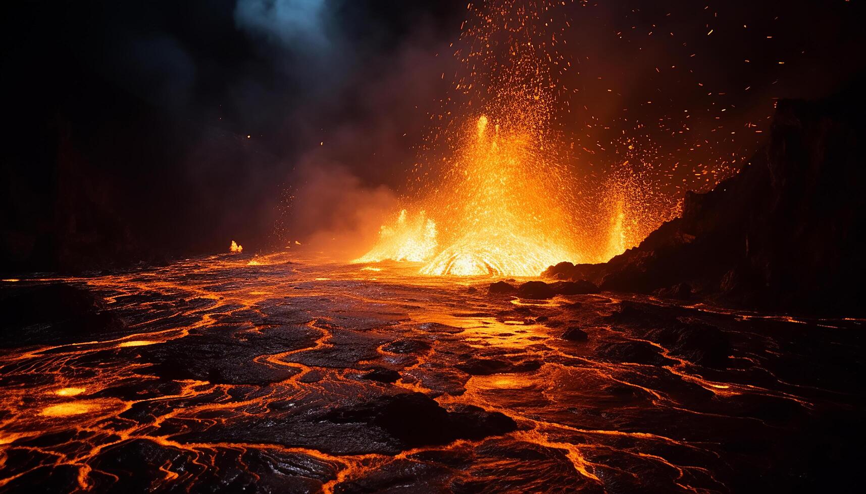 AI generated Erupting mountain peak, smoke and steam create a dangerous landscape generated by AI photo