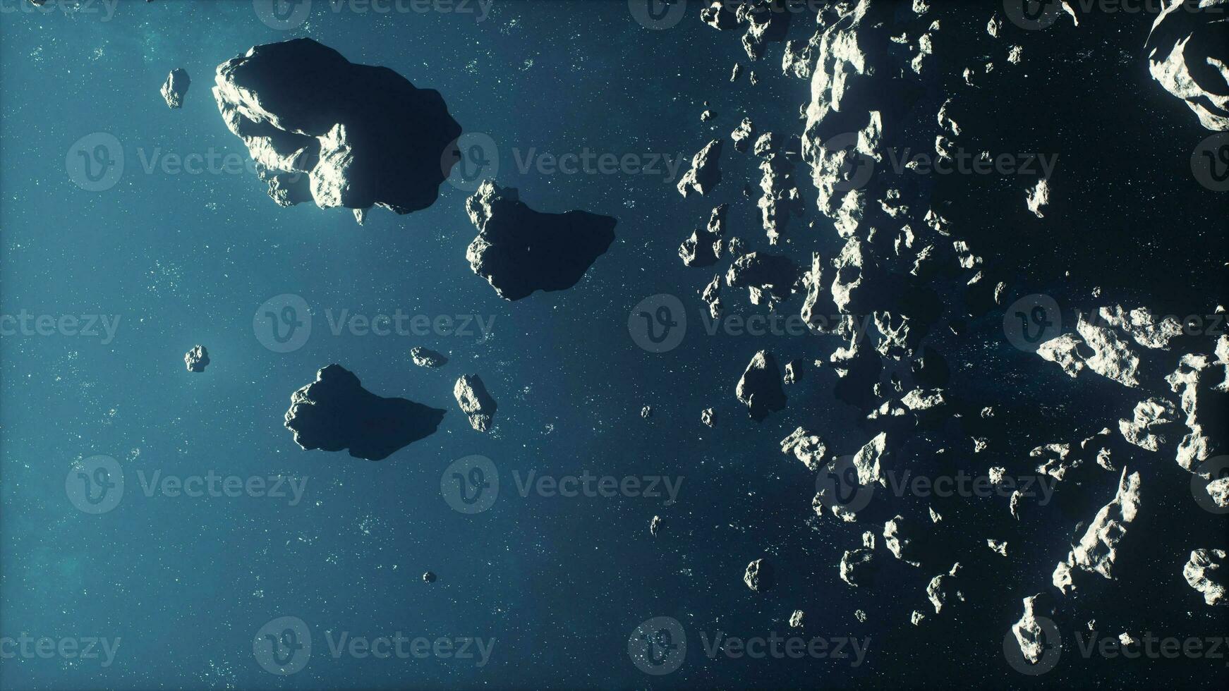 Abstract cosmic background with asteroids and glowing stars photo