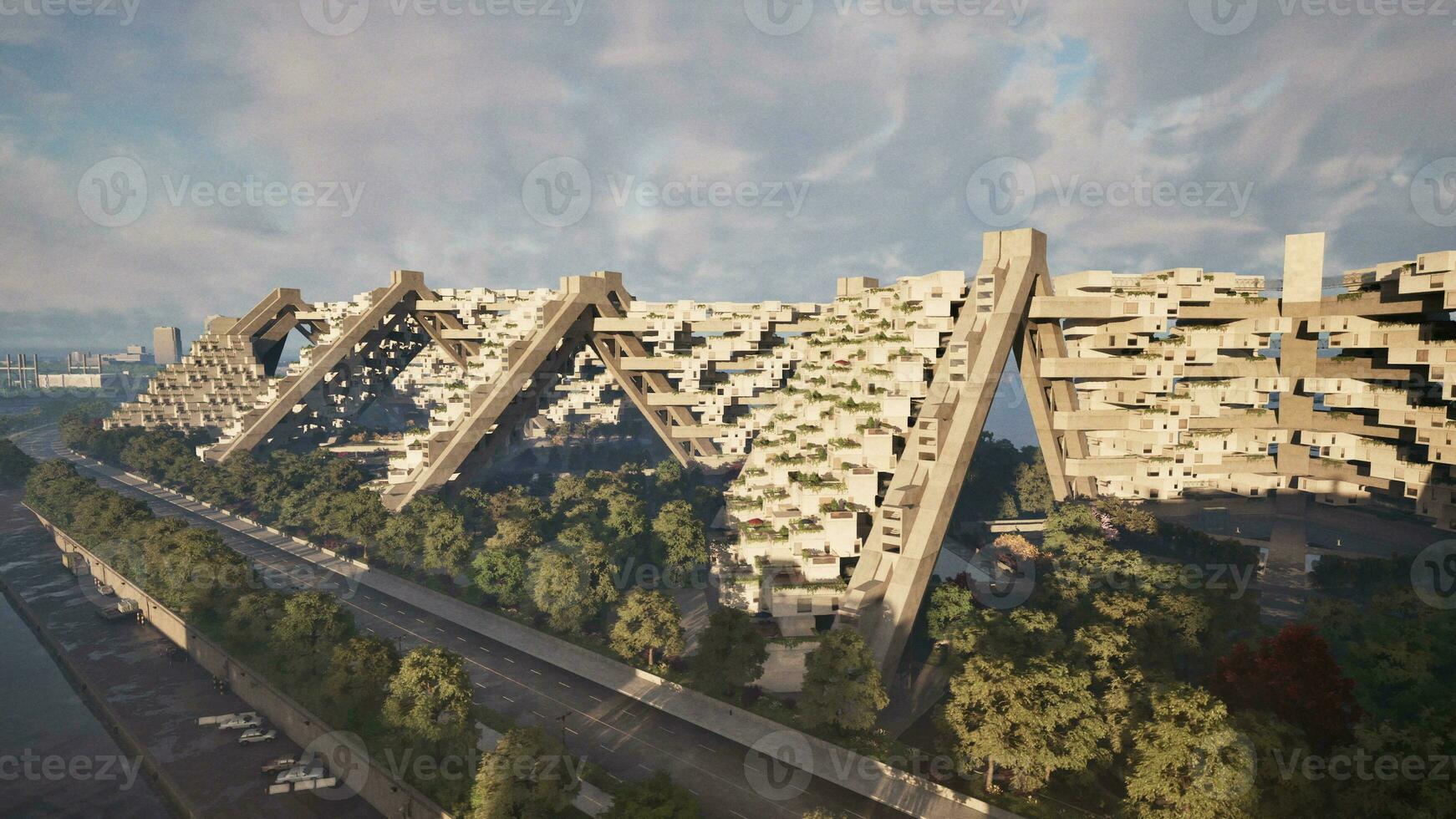 A multi-level building seen from above photo