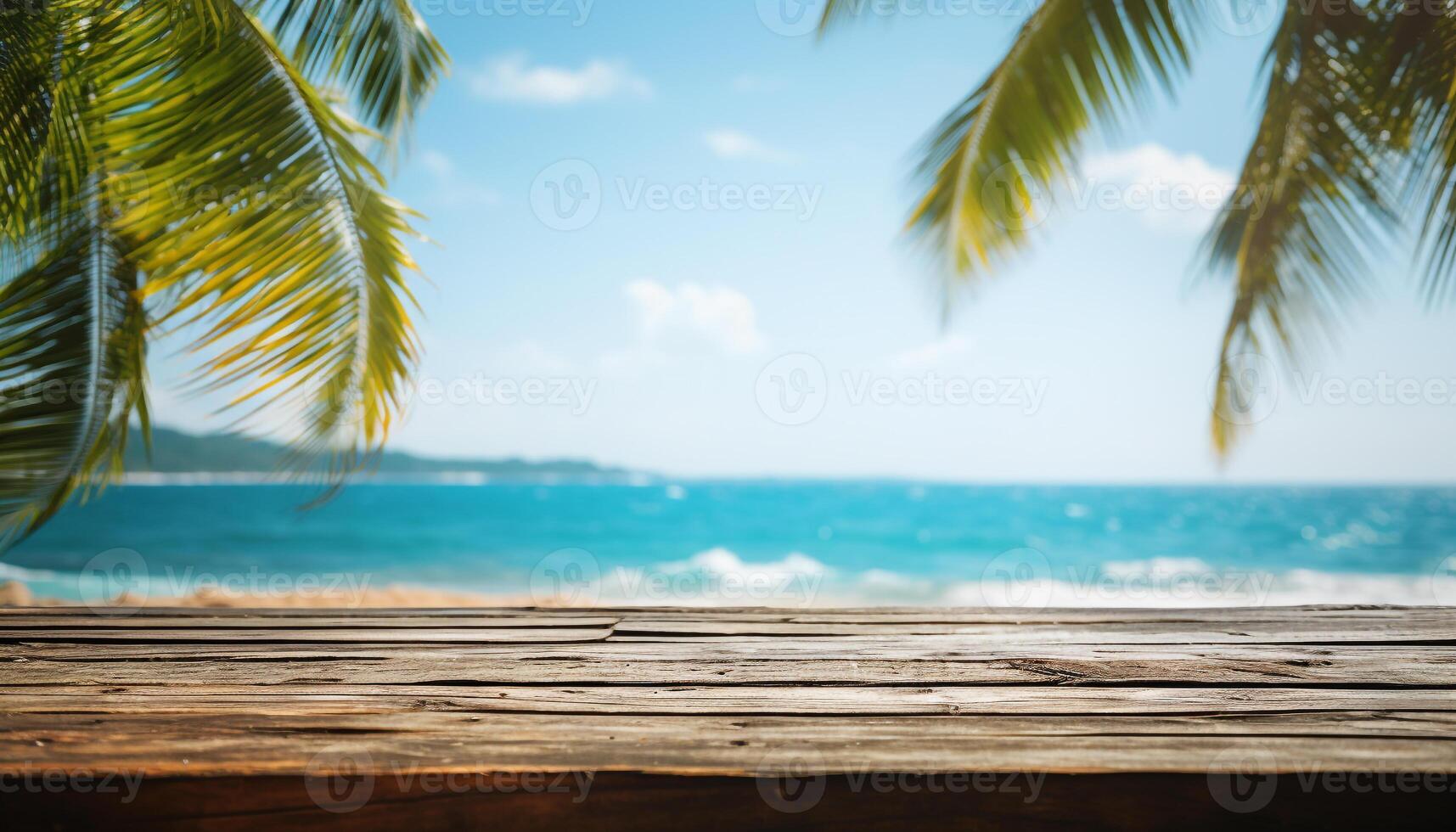 AI generated Tropical coastline, blue water, palm trees summer vacation paradise generated by AI photo