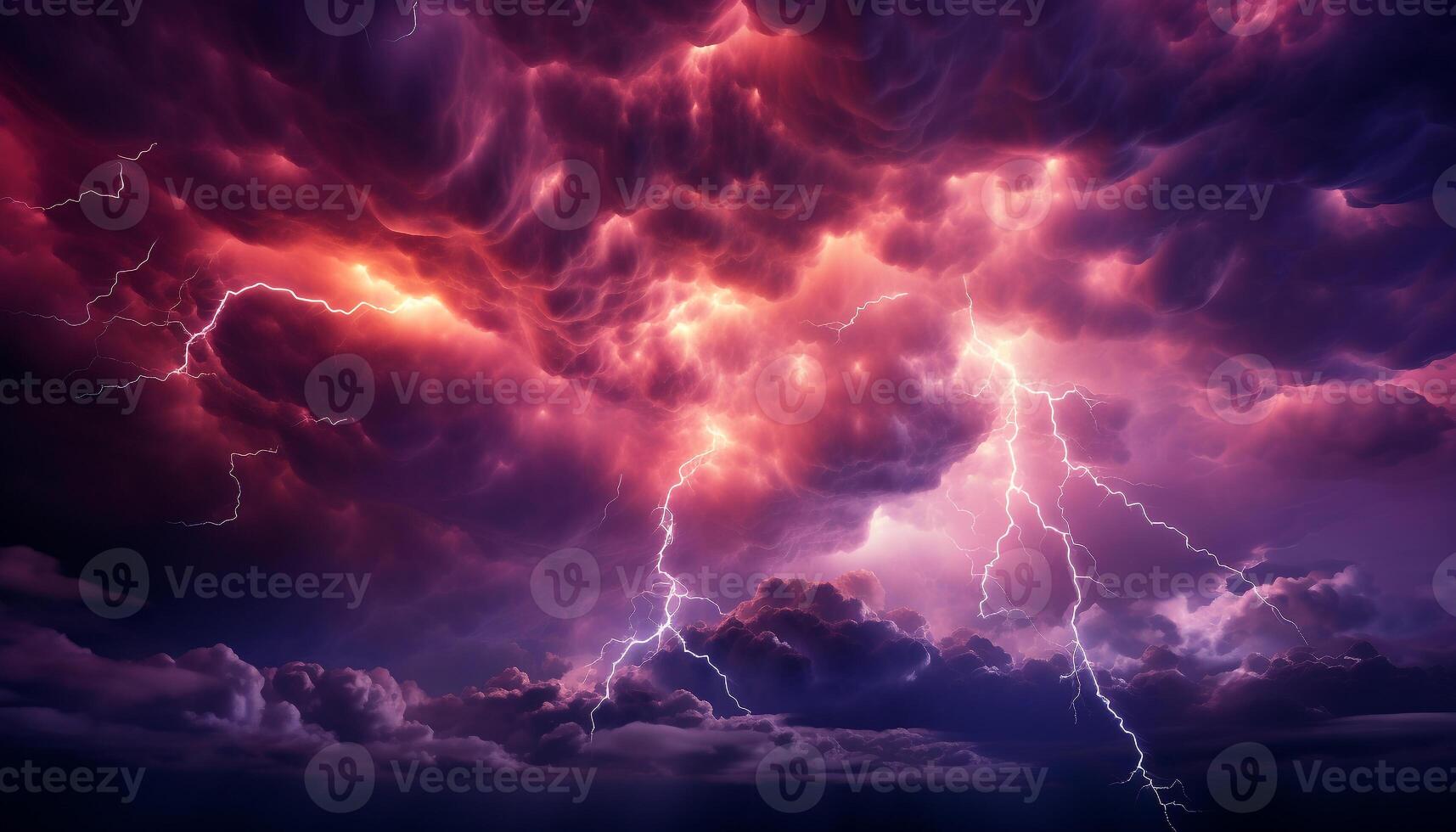 AI generated Bright blue sky, dark silhouette tree, vibrant lightning bolt generated by AI photo