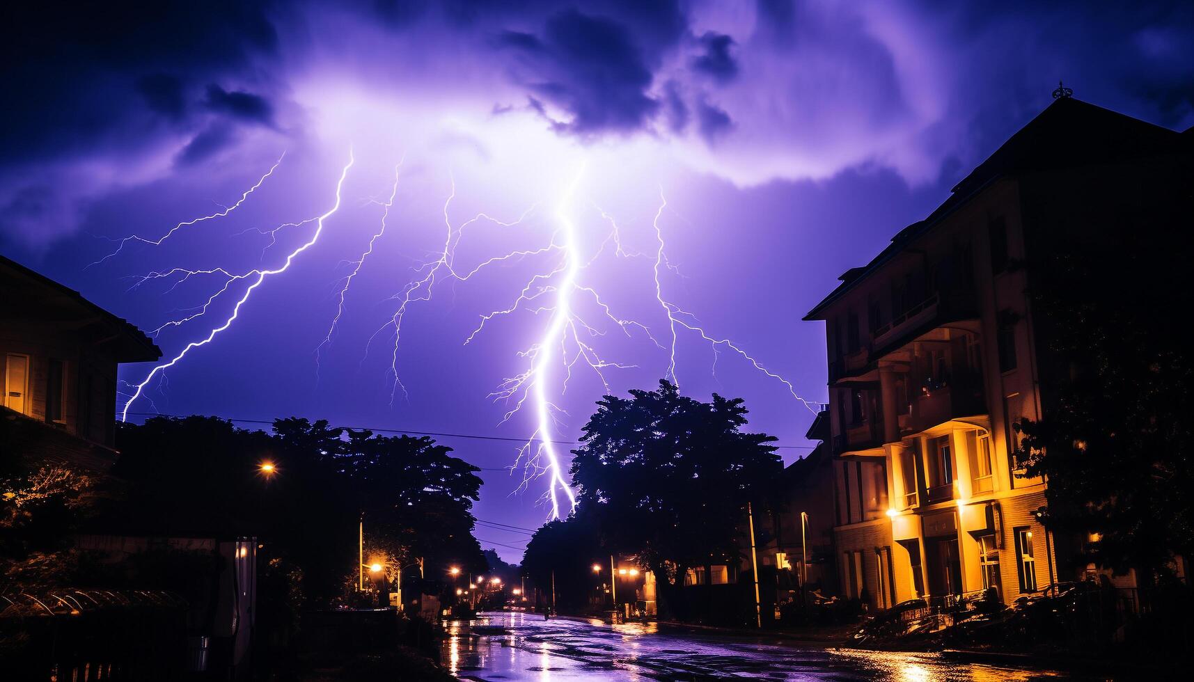 ai generado dramático cielo, oscuro noche, tormenta, majestuoso montañas, mojado césped generado por ai foto