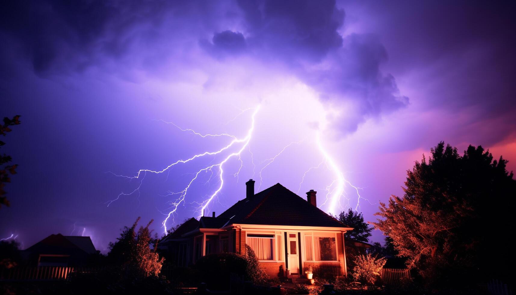 AI generated Dramatic sky, dark night, thunderstorm, majestic mountains, wet grass generated by AI photo