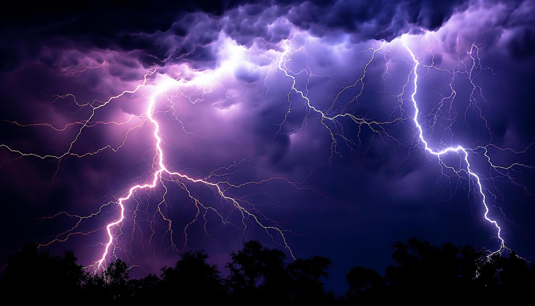 AI generated Dramatic sky, dark night, thunderstorm, majestic mountains, wet grass generated by AI photo