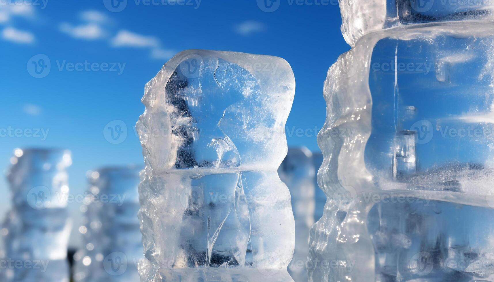 AI generated Freshness of winter reflected in transparent ice crystal patterns generated by AI photo