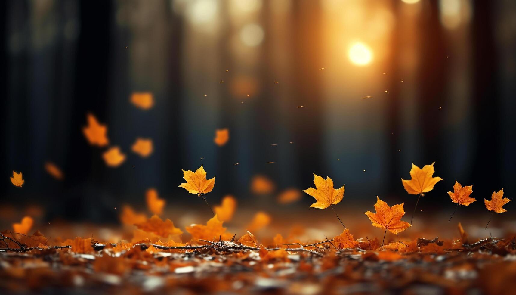 AI generated Vibrant autumn colors reflect on wet maple tree branches generated by AI photo