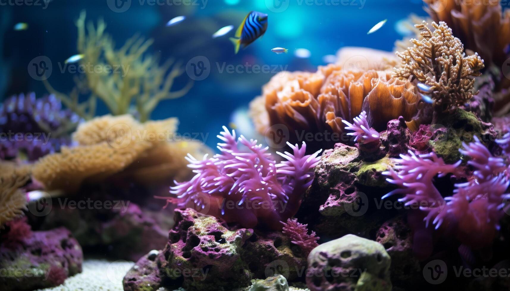 AI generated Vibrant clown fish swim below the colorful coral reef generated by AI photo