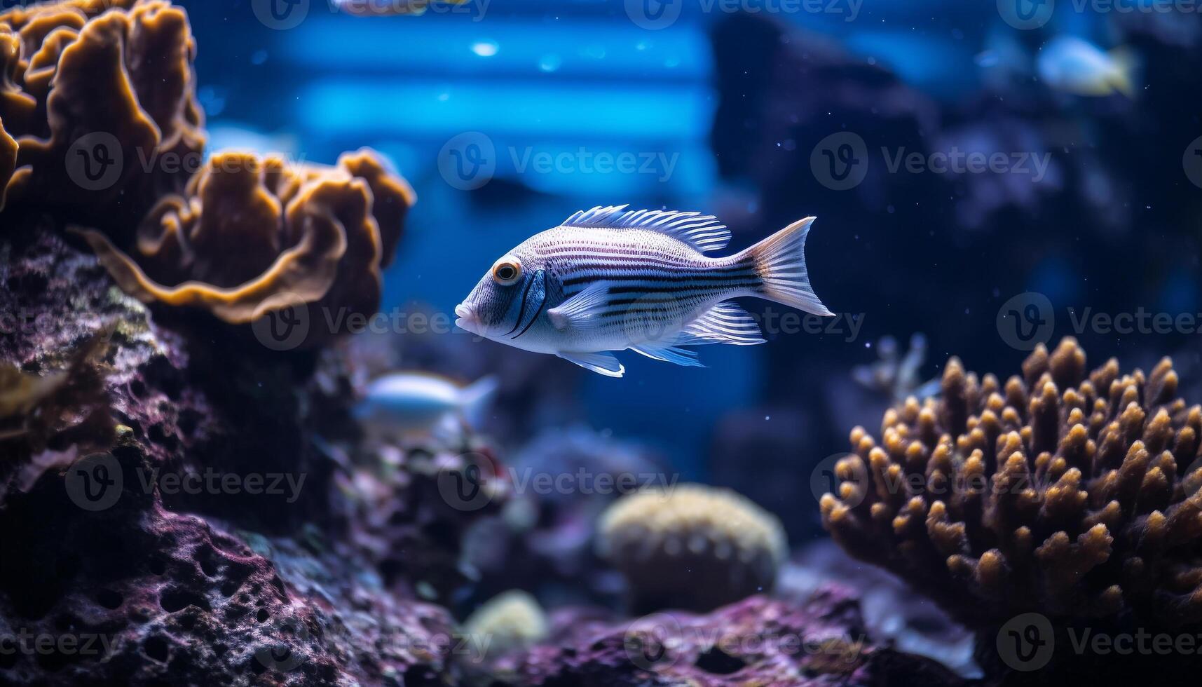 AI generated Vibrant clown fish swim below the colorful coral reef generated by AI photo