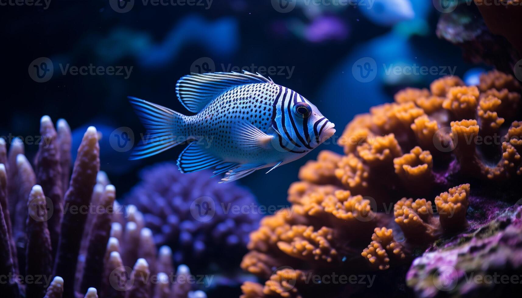 AI generated Vibrant clown fish swim below the colorful coral reef generated by AI photo