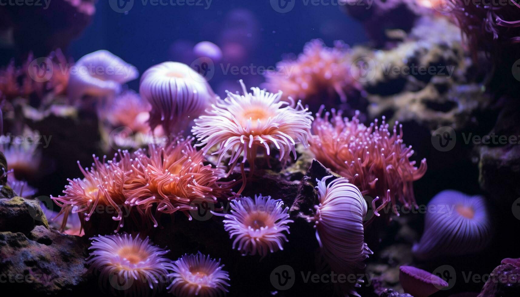 AI generated Vibrant clown fish swim below the colorful coral reef generated by AI photo