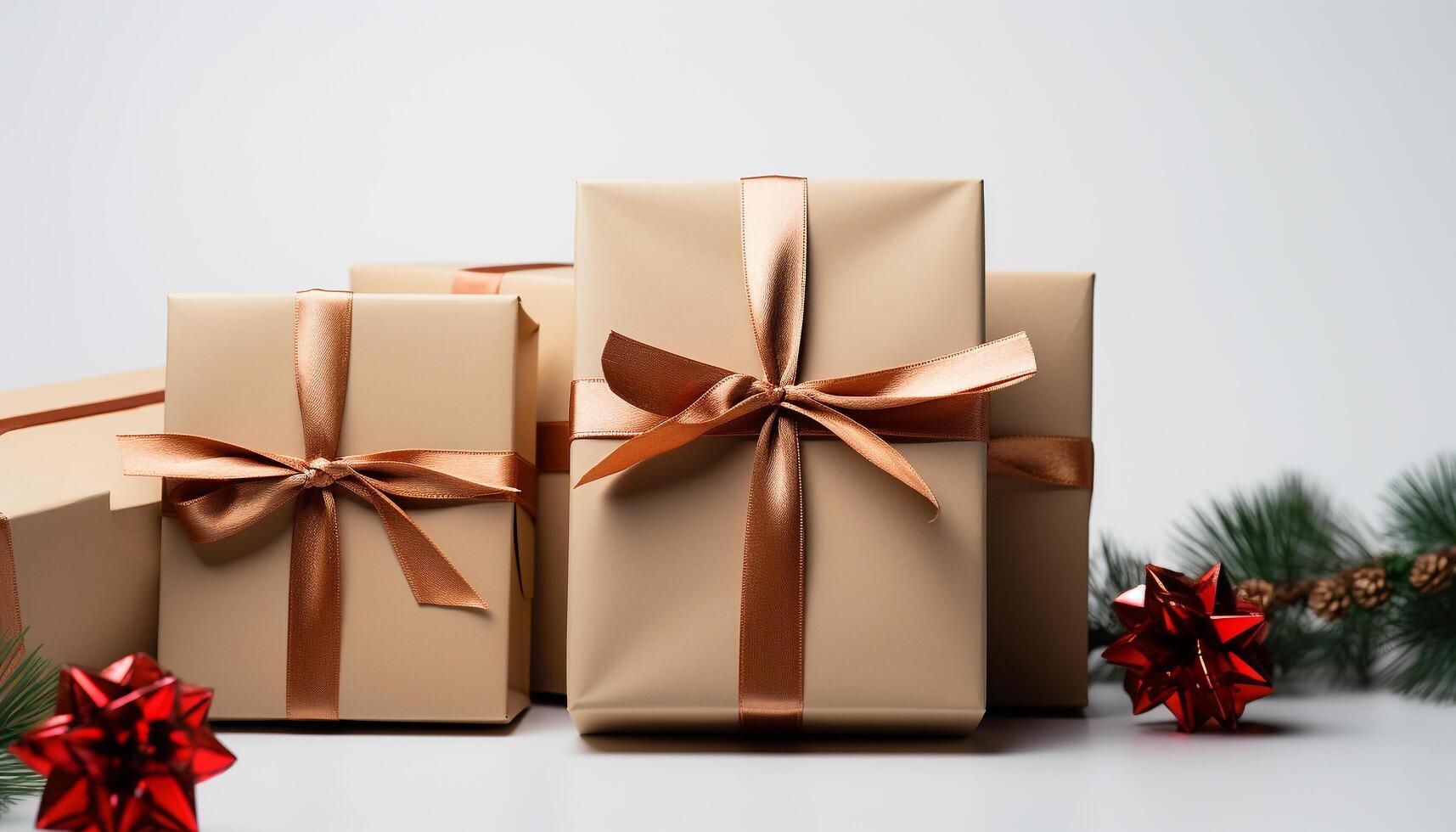 AI generated A stack of shiny gift boxes, vibrant decorations for celebration generated by AI photo