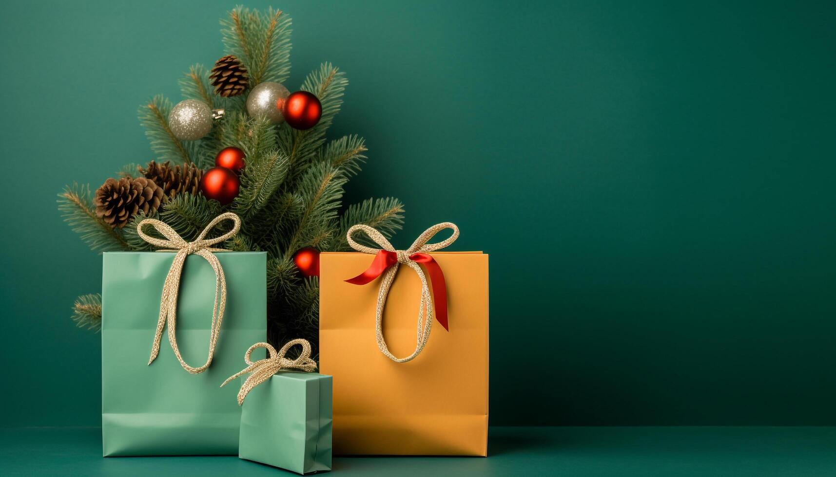 AI generated A stack of shiny gift boxes, vibrant decorations for celebration generated by AI photo