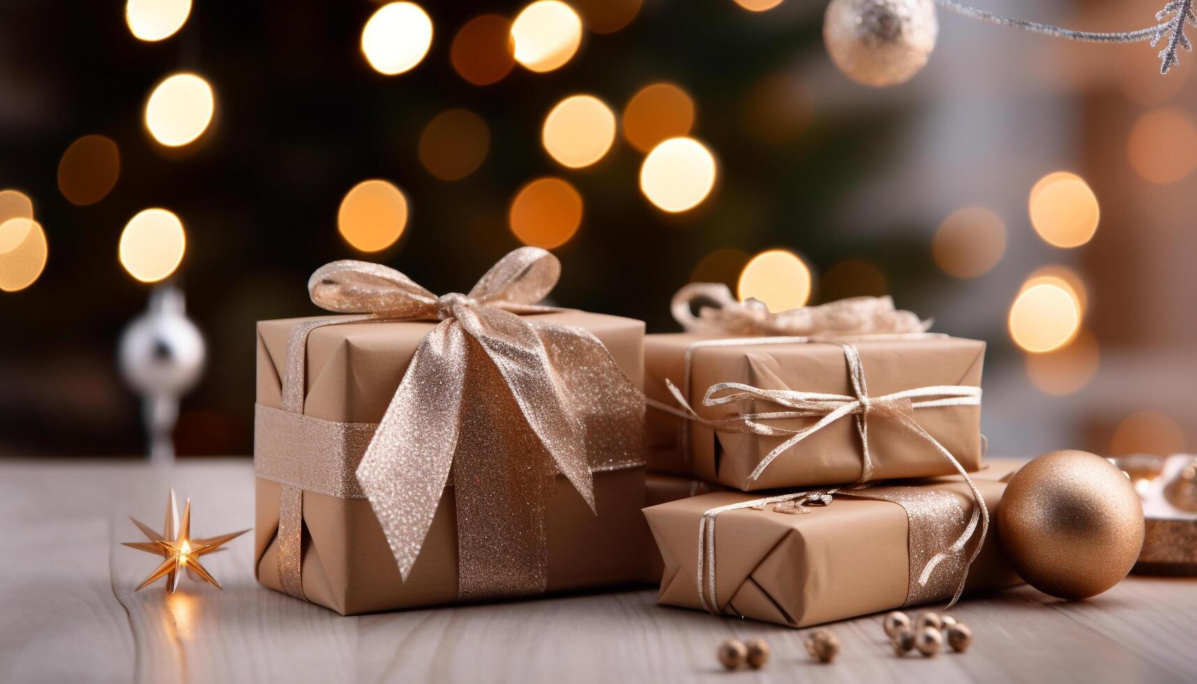 AI generated A stack of shiny gift boxes, vibrant decorations for celebration generated by AI photo