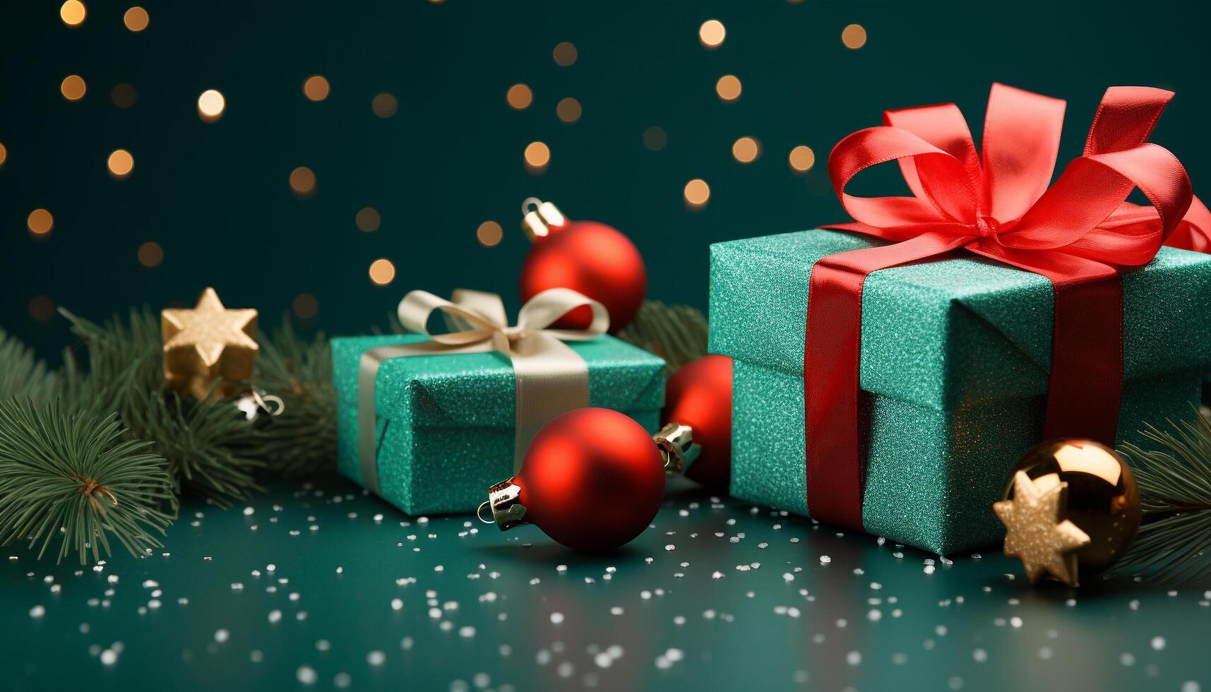 AI generated A stack of shiny gift boxes, vibrant decorations for celebration generated by AI photo
